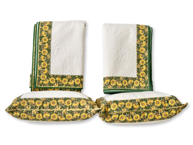 French MatelassÃ© Coverlets & Pillows 4pc - Rose Victoria | Cushion, Bolster - Green