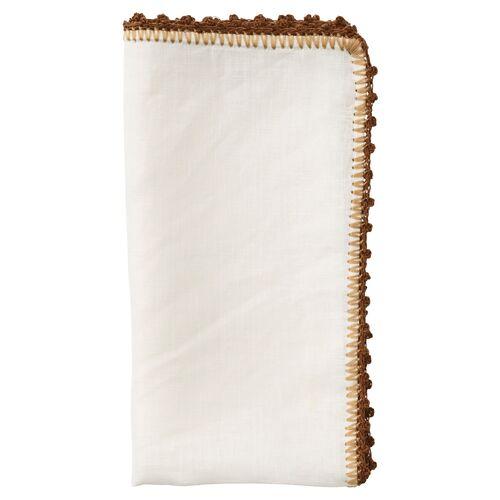Set of 4 Knotted Edge Napkins - White/Brown - Kim Seybert