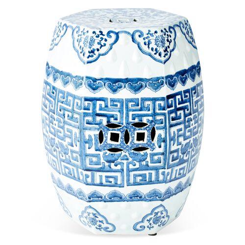 Geometric Garden Stool - Navy/White | Perch Stool, Outdoor Stool, Patio Stool - Blue