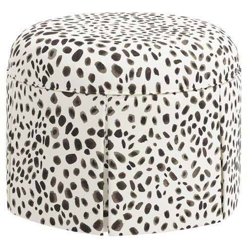 Liza Skirted Ottoman - Gray/White Cheetah | Footstool, Footrest, Low Seat - Ideal Storage, Decor, Furniture