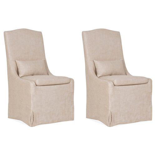 Set of 2 Adele Slipcover Dining Chairs - Bisque Linen - Beige | Accent Chair, Arm chair