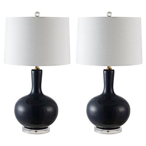 Set of 2 Lily Table Lamps | Desk Lamp, Bedside Lamp - Blue