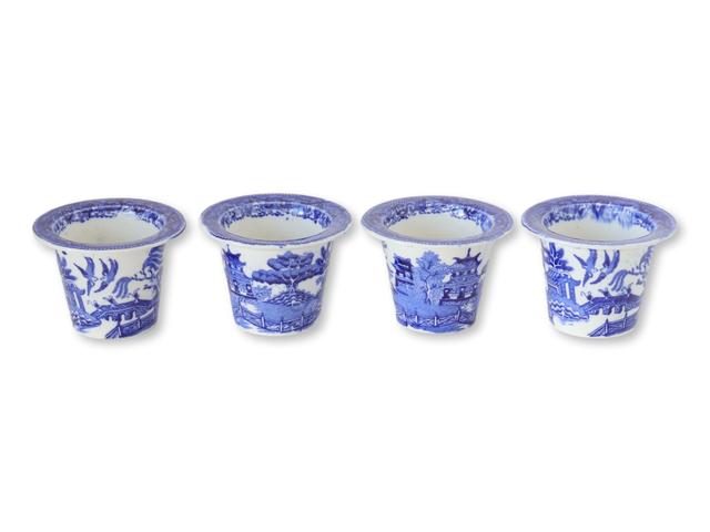 Antique English Willow PÃ¢tÃ© Pots - Set of 4 - Rose Victoria - Blue