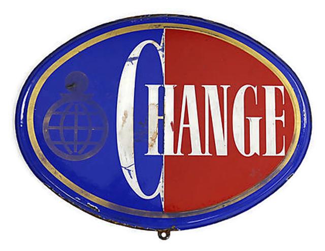 Midcentury French Currency Exchange Sign - The Queens Landing - Blue