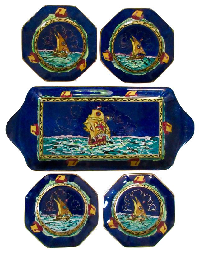 English Art Deco Dessert Set - The Emporium Ltd. - Blue
