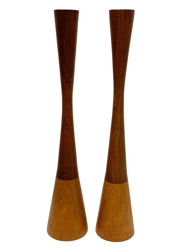 Hand-Turned Walnut/Maple Candlesticks - Eat Drink Home - Brown | Candle Stand, Candle Holder - Ideal For Decoration, Lighting, G