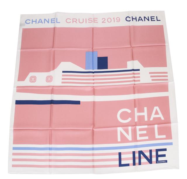 Chanel new wht/celeste/blue/blush scarf - Vintage Lux - Pink