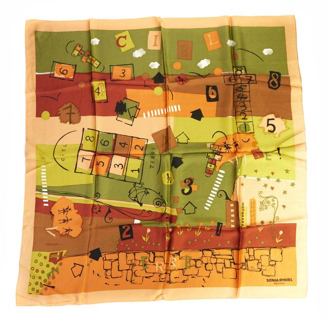 Sonia Rykiel Green Orange Silk Scarf - Vintage Lux