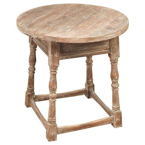 Hazel Side Table - Weathered Oak - Handcrafted - Beige | End Table, Occasional Table, Small Table - Made of Wood