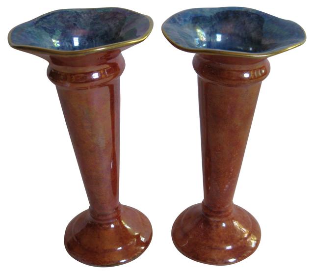 English Art Deco Trumpet Vases - Set of 2 - The Emporium Ltd. - Brown