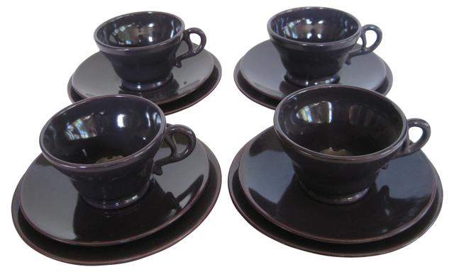 1940s California Pottery Service for 4 - The Emporium Ltd. - Black