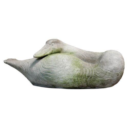 18" Swan Resting - White Moss - Beige