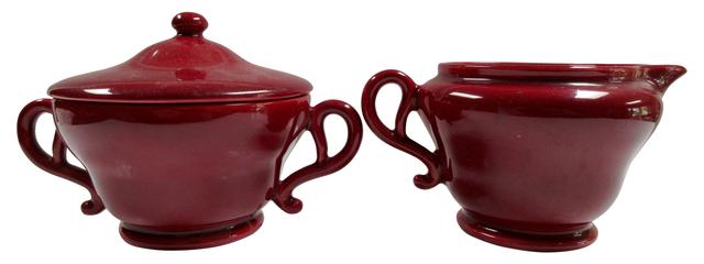 MCM California Pottery Sugar & Creamer - The Emporium Ltd. - Red