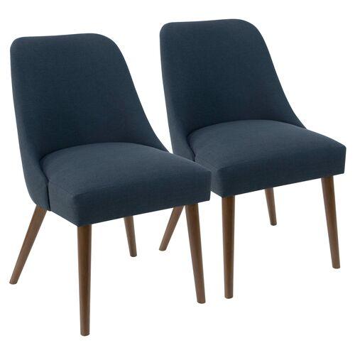 Set of 2 Barron Side Chairs - Handcrafted - Blue | Dining Chairs, Accent Chairs - Comfortable, Durable