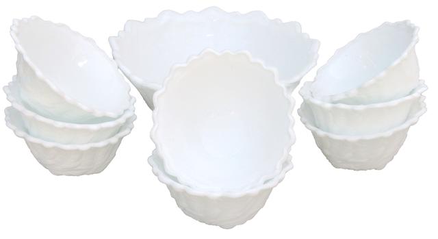 Midcentury Milk Glass Serving Set - Set of 9 - Chez Vous - White