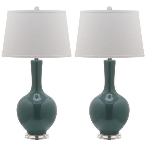 Set of 2 Blanche Table Lamps | Desk Lamp, Bedside Lamp - Green