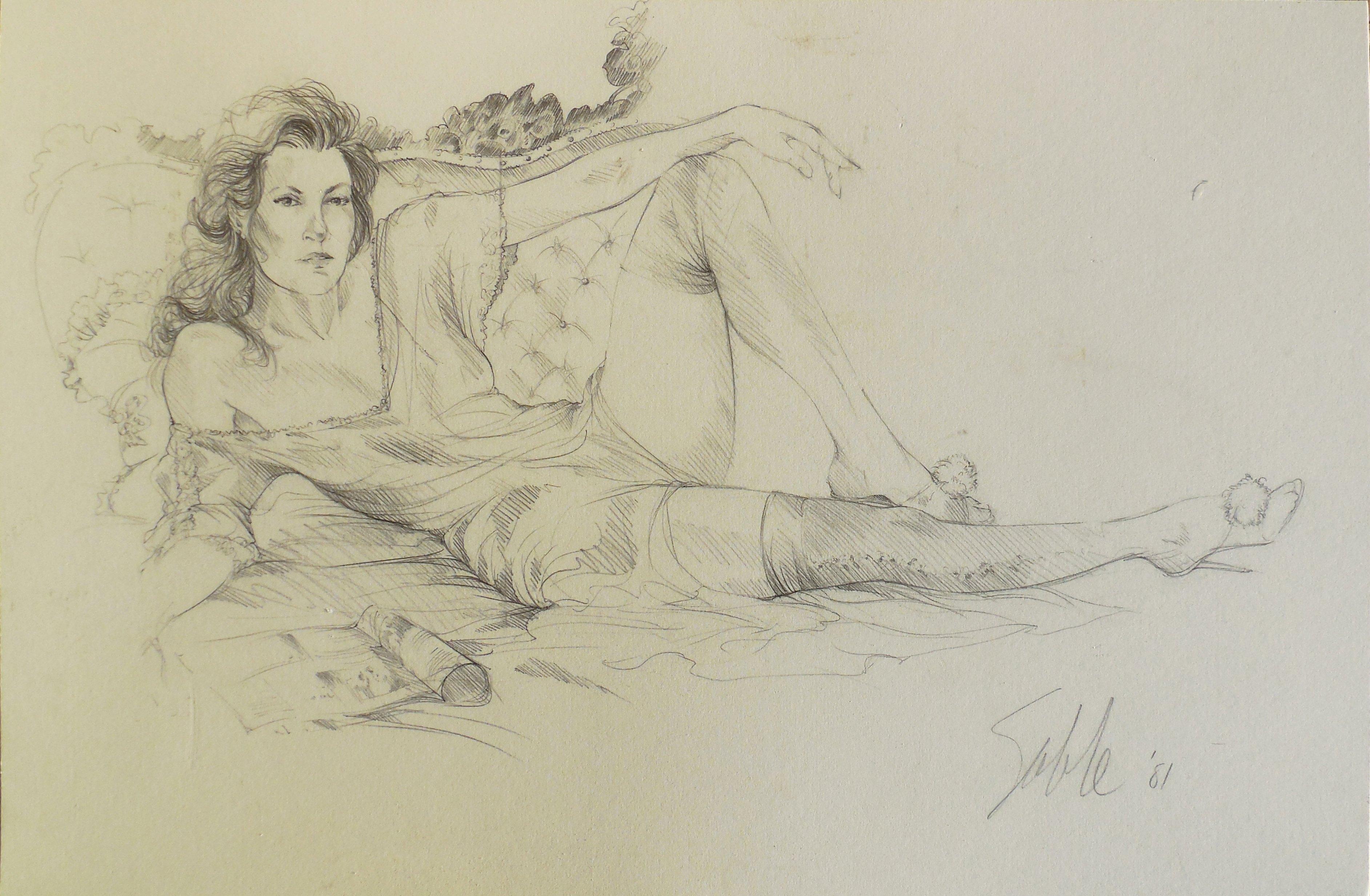 Pencil Study of a Young Woman - 1981 - McNaught Fine Art - Beige