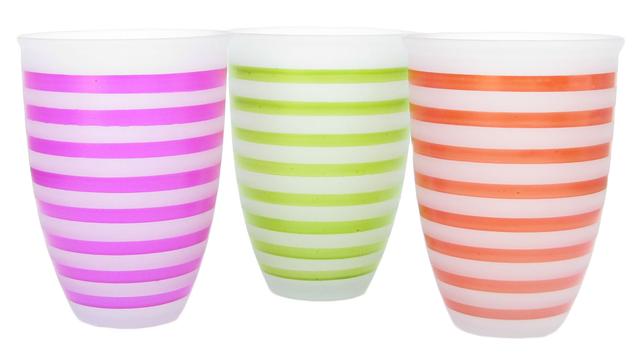 Striped Glass Candle Holders / Vases Set of 3 - Chez Vous - Green