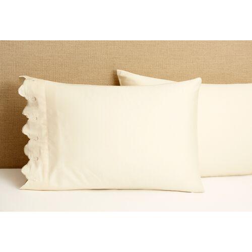 Set of 2 Standard Scallop Pillowcases - Ivory - Belle Epoque | Cushion, Bolster