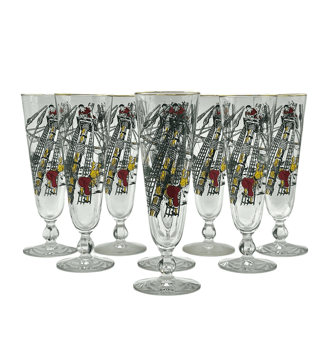 C. 1960s Pirate Motif Pilsner Glasses - Pilar Collection - Clear