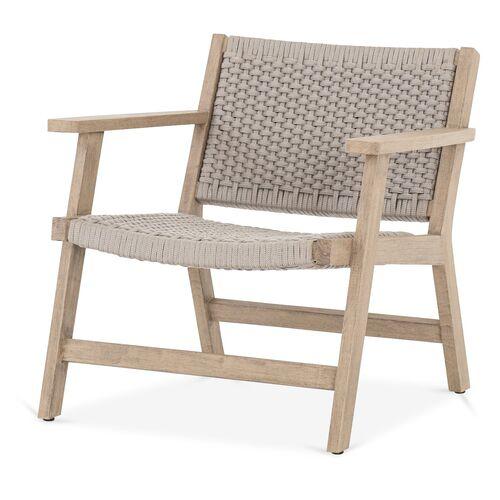 Asher Outdoor Rope Accent Chair - Brown/Natural Teak - Beige, Comfortable, Durable