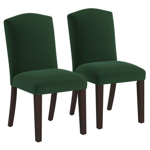 Set of 2 Marie Velvet Side Chairs - Handcrafted - Green | Dining Chairs, Accent Chairs - Comfortable, Durable