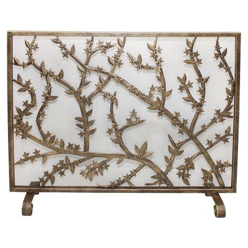 31" Leaves Fire Screen - Gold