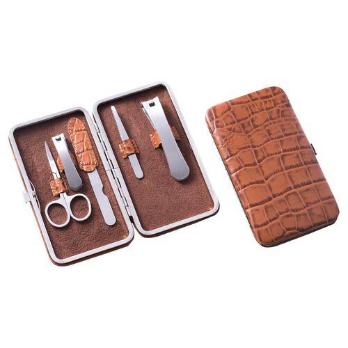 Croc-Embossed Manicure Set - Brown