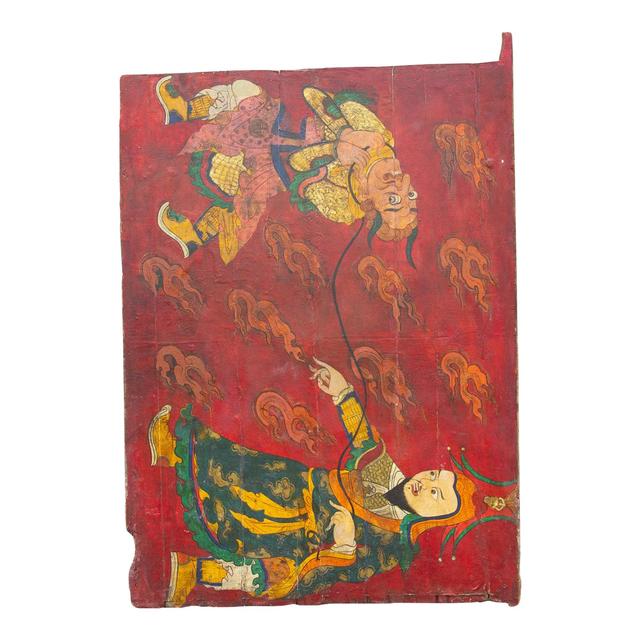 Antique Tibetan Painted Leather Door - de-cor - Red