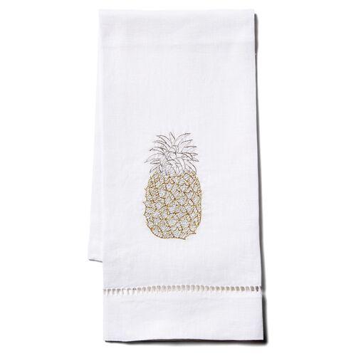 Pineapple Linen Guest Towel - Hamburg House - White