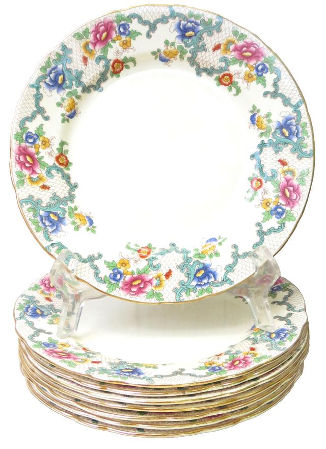 English Staffordshire Plates - Set of 8 - Chez Vous - Blue