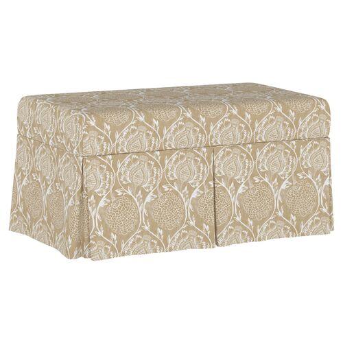 Hayworth Storage Bench - Ranjit Floral - Handcrafted in the USA - Beige | Couch, Sofa, Settee, Storage Space
