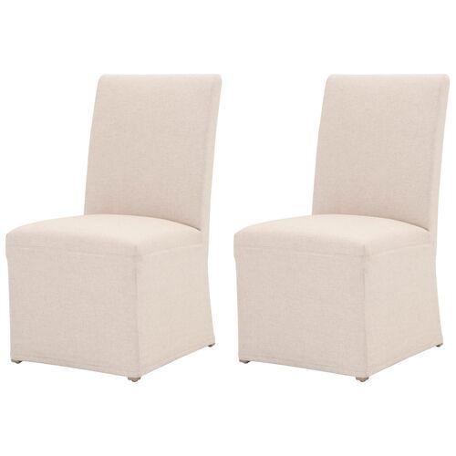 Set of 2 Leah Slipcover Dining Chairs - Natural - Ivory | Accent Chair, Arm chair
