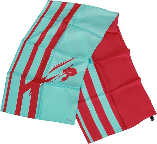 Dior brand new silk stole red & celeste - Vintage Lux - Blue