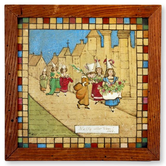 Framed Wedgwood Tile "New Year 1882" - New England Mercantile - Brown