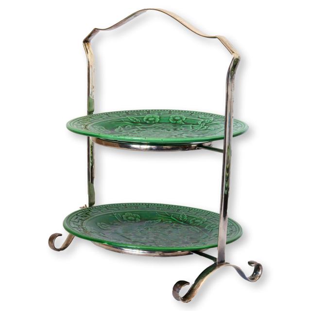 English High Tea Stand w/Majolica Plates - Rose Victoria - Green