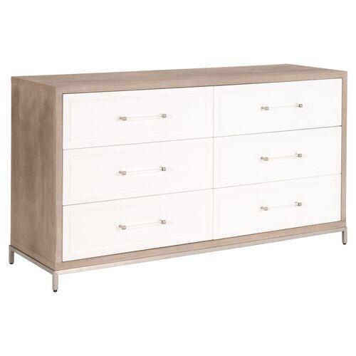 Riley 6-Drawer Double Dresser - Natural Gray/White | Highboy, Bureau - Offers Storage, Organization