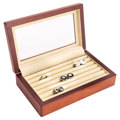 Wooden Cufflink Box - Brown - Ivory