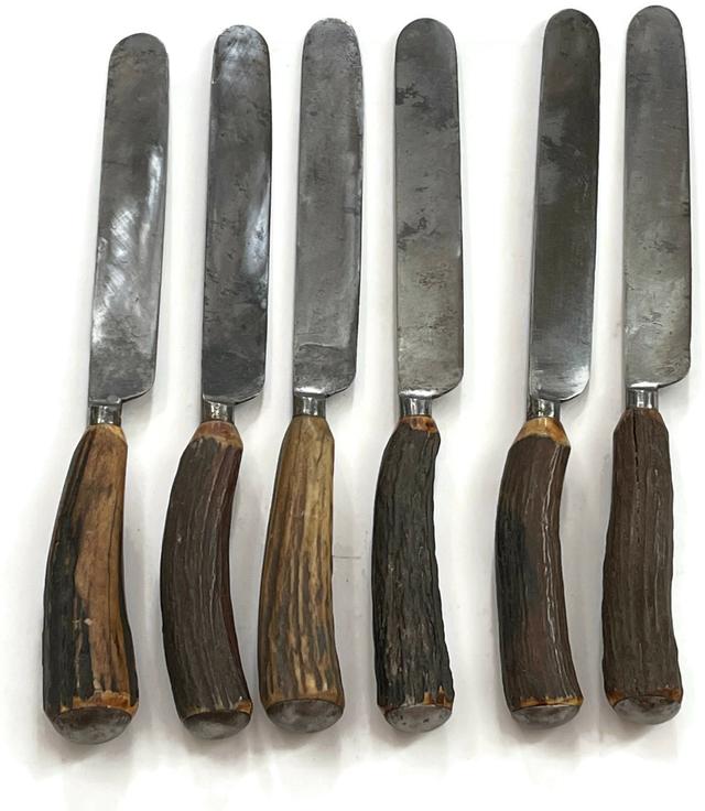 Antique Horn-Handle Dinner Knives - Set of 6 - New England Mercantile - Brown
