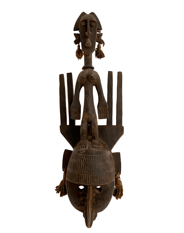 Vintage African Mali Bambana Tribal Mask - Ballyhoo - Brown