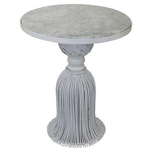 Cailey Marble Side Table - Antiqued White - Gray | End Table, Occasional Table, Small Table - Made of Marble