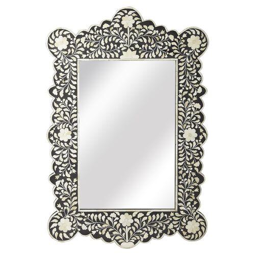 Layla Bone Inlay Wall Mirror - Black/Ivory | Dressing Mirror, Vanity Mirror - White - Functional, Aesthetic