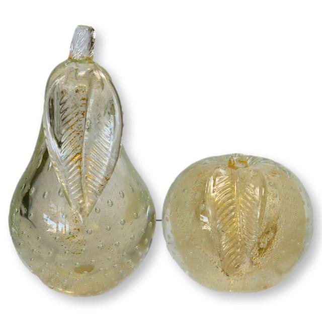 Midcentury Murano Pear & Apple Bookends - The Queens Landing - Gold