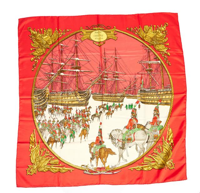 Hermï¿½ï¿½s Red Marine et Cavalerie Scarf - Vintage Lux - Pink