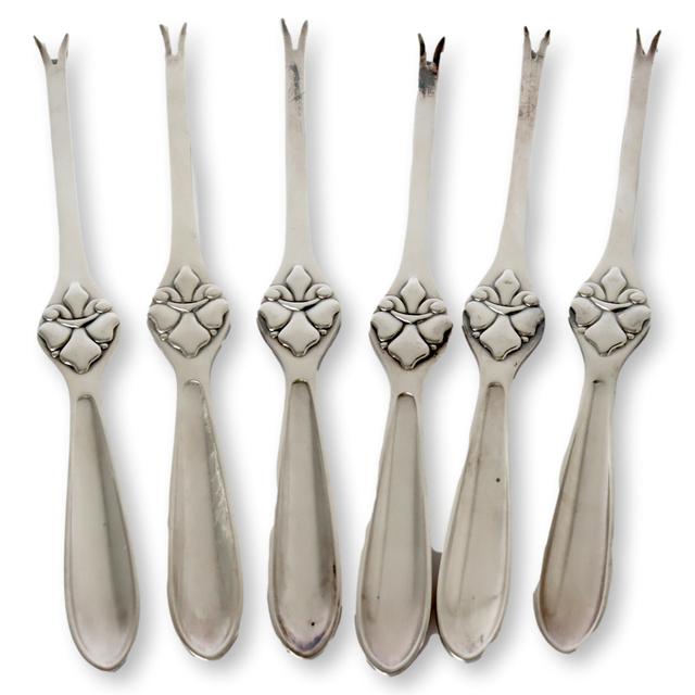 Fleur-de-Lis Lobster /Seafood Forks - Set of 6 - Rose Victoria - Silver