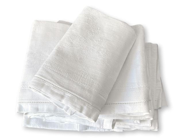 1920s French Linen Damask Napkins - Set of 9 - New England Mercantile - White
