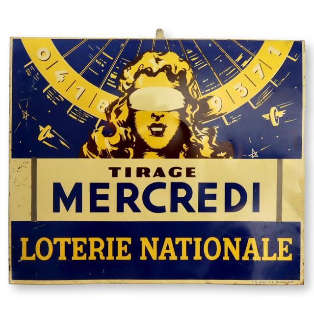 Vintage French Tin Lottery Sign - New England Mercantile - Blue