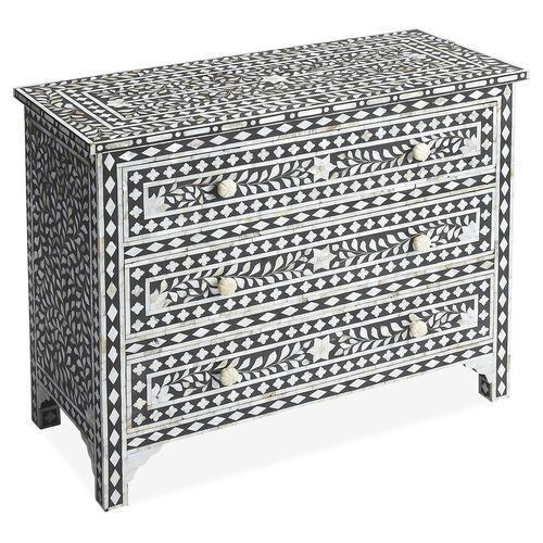 Layla Mother Of Pearl Drawer Chest - Black/Ivory - Handcrafted