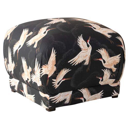 Benton Ottoman - Black Cranes - Cloth & Company - Handcrafted | Footstool, Footrest, Low Seat - Ideal Storage, Decor, Furniture
