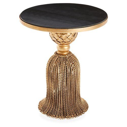 Cailey Tassel Granite Side Table - Gold/Black | End Table, Occasional Table, Small Table, Made of Iron